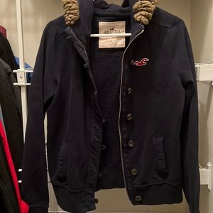 Hollister Blue Sweater with Fur Trim Hood